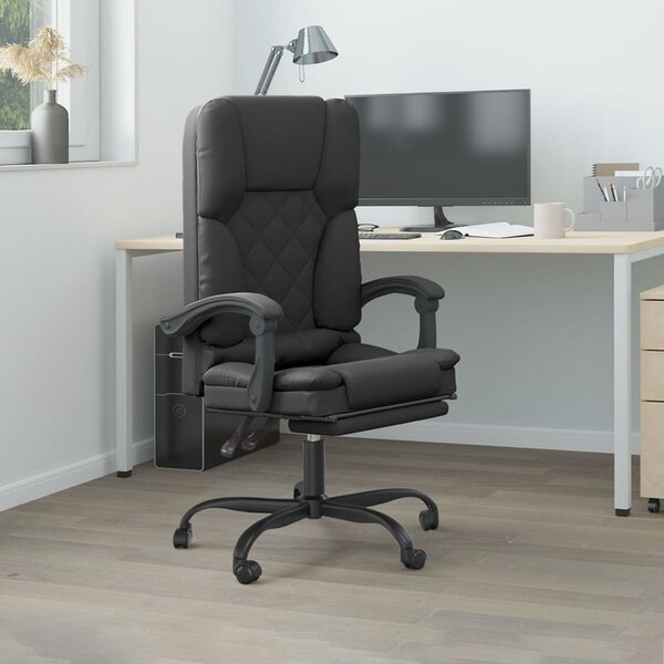 The Living Store Sedia da ufficio con funzione massaggio in ecopelle nera