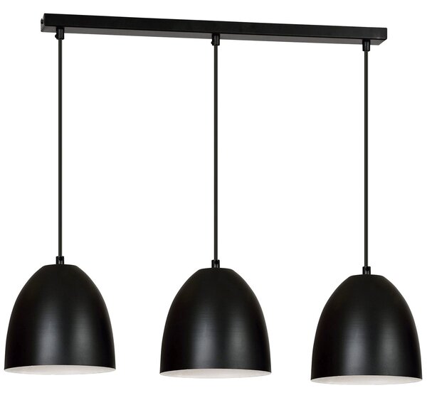 Lampadario 3 Luci Lenox In Acciaio Nero Con Cupole In Nero E Bianco