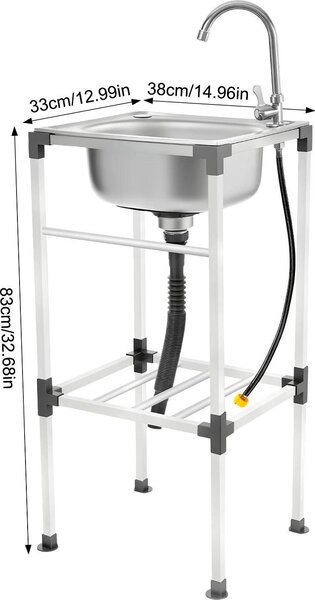 Lavabo da appoggio, lavabo multiuso, rubinetto a scarico rapido, argento