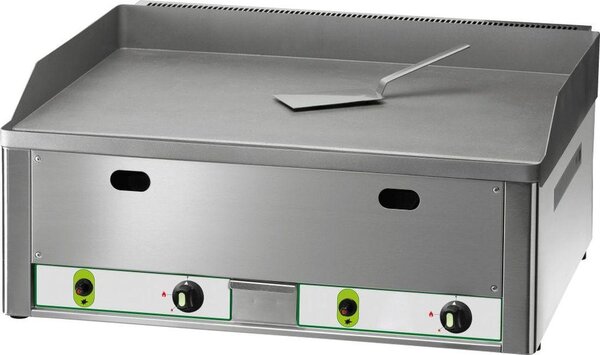 Piastra per grill a gas KBS con 2 zone di riscaldamento, superficie liscia, 2 x 4,0 kW, accensione piezoelettrica, dimensioni 665x600x300 mm
