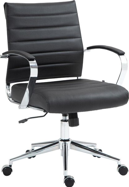Sedia ergonomica da ufficio, sedia da ufficio - Comfort regolabile, struttura cromata | Materiale: vera pelle. Colore: nero