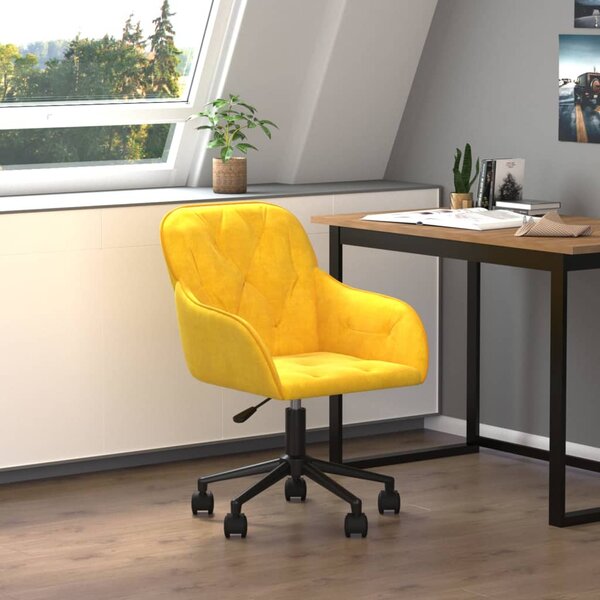 The Living Store Sedia da ufficio girevole in velluto giallo