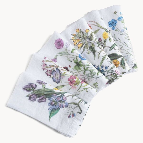 Set di 6 tovaglioli in lino bianco Wild Flowers