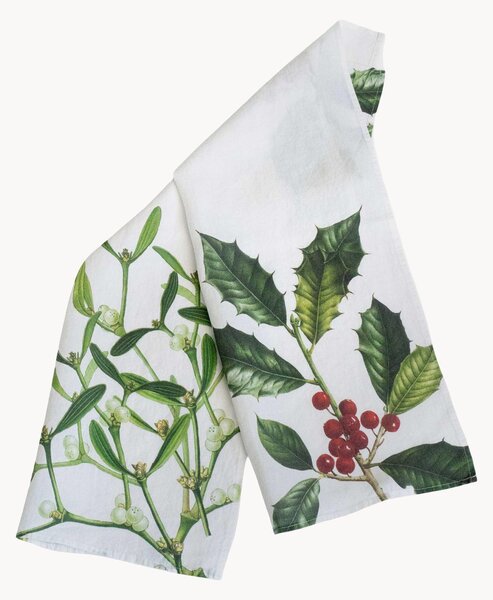 Set di 2 strofinacci in lino Holly & Mistletoe