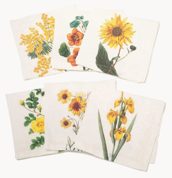 Set di 6 tovaglioli in lino Yellow Flowers