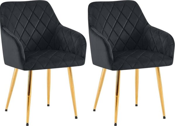 Set di 2 sedie da pranzo - sedute in velluto - posizione di seduta confortevole, fino a 150 kg | Colore: nero | Materiale della struttura: oro metallizzato