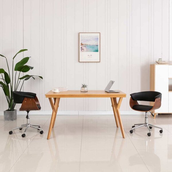 The Living Store Sedia da ufficio girevole in legno curvato nero e Pelle finta