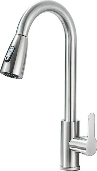 Rubinetto per lavello da cucina, funzione spray estraibile, rotazione a 360°, nichel spazzolato KU