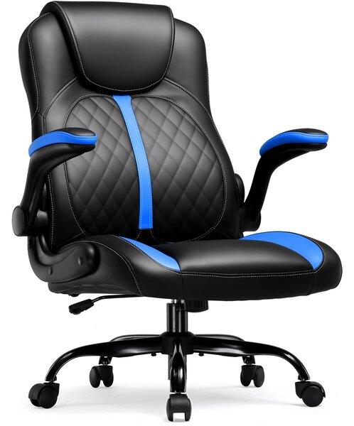 GTPLAYER sedia da gioco con bracciolo pieghevole, sedia da gioco con funzione dondolo, sedia da gioco ergonomica per computer con spugna ad alta densità blu