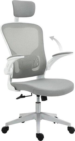 Sedia da ufficio Fortuna Lai, sedia da scrivania ergonomica con poggiatesta e funzione oscillante, regolabile in altezza, grigia, 65 x 64 x 114-122 cm