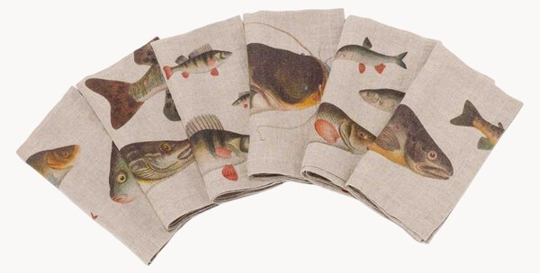 Set di 6 tovaglioli in lino Freshwater Fish