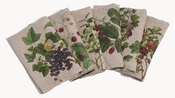 Set di 6 tovaglioli in lino Berries