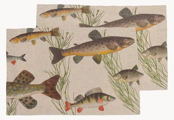Set di 2 tovagliette americane in lino Freshwater Fish
