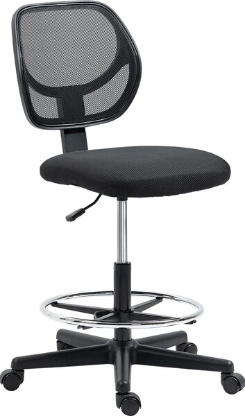 Fortuna Lai Sedia da ufficio in piedi, sedia da ufficio ergonomica regolabile in altezza, sedia girevole con poggiapiedi regolabile, nera per lavorare comodamente