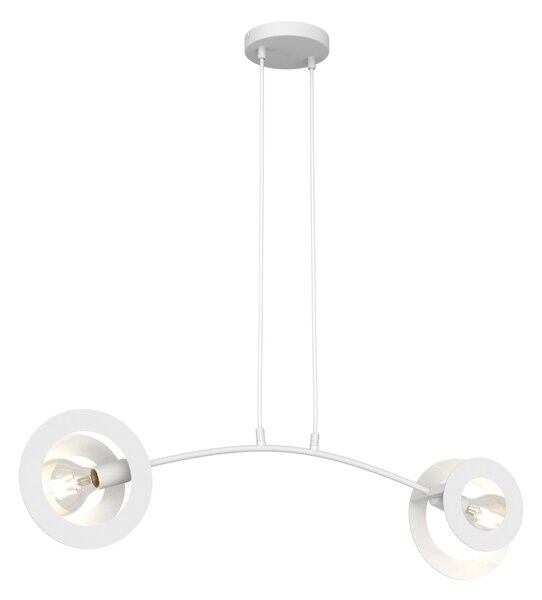 Lampadario 2 Luci Euforia Acciaio Bianco A Bracci E Diffusori A Doppio Cerchio