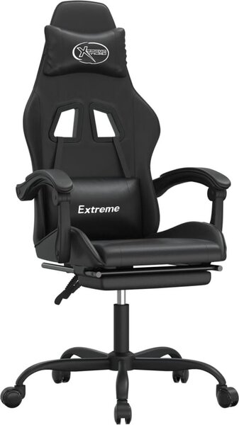 Sedia da Gaming con Poggiapiedi Nero in Pelle finta