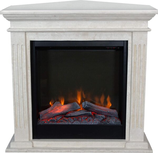 Caminetto elettrico Xaralyn - Cadiz-Corner ELE - pietra naturale bianca - riscaldamento 1500 watt - con telecomando - caminetto da incasso incluso - caminetto decorativo - caminetto ad angolo