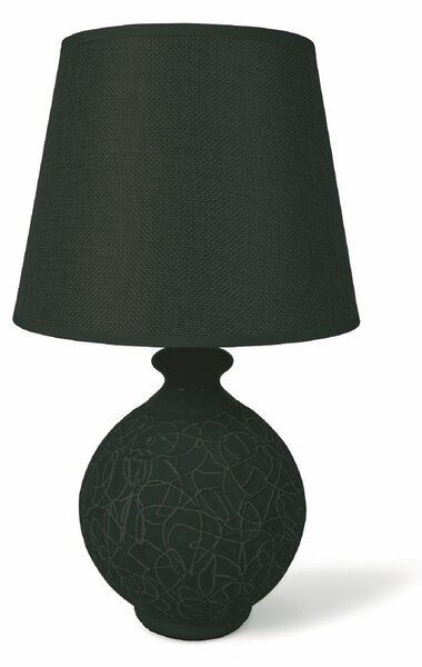 Lampada da tavolo lume abat jour con base rotonda in ceramica nera decorata paralume in stoffa Venice dark