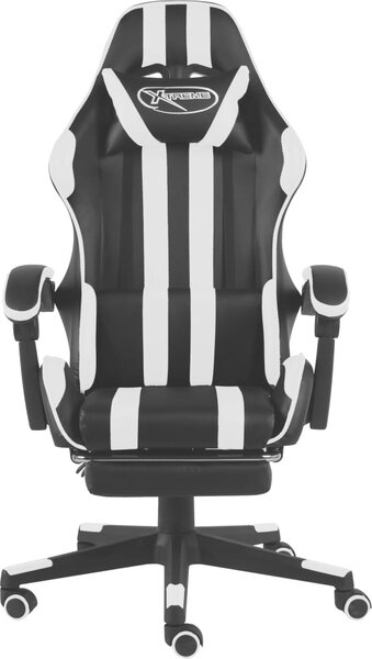 Sedia da Gaming con Poggiapiedi Nera e Bianca in Pelle finta