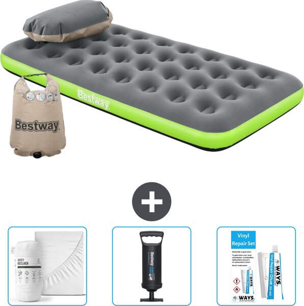 Materasso gonfiabile Bestway - 1 persona - 99 x 188 x 22 cm - grigio/verde - accessori inclusi
