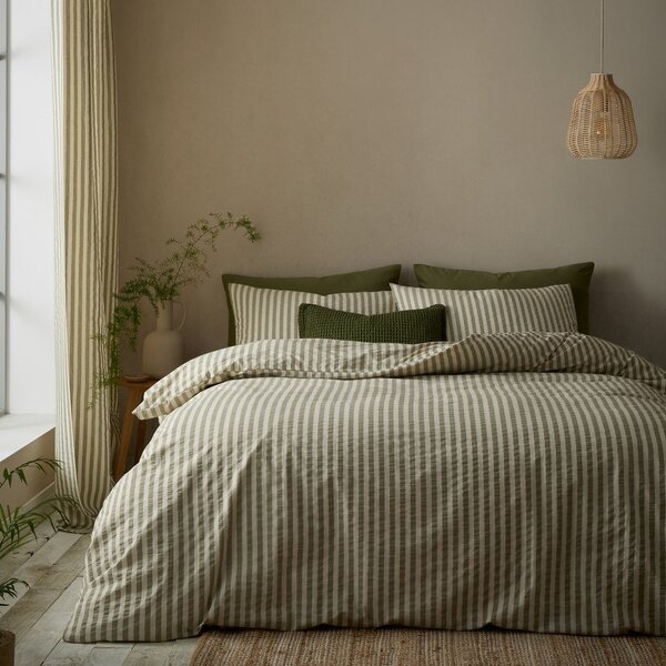 Set copripiumino e federa verde per letto singolo 135x200 cm Cotton Rich Woven Stripe – Pineapple Elephant