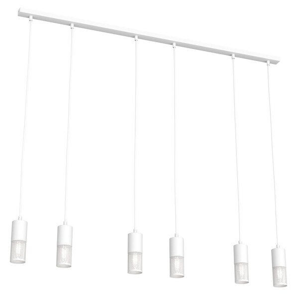 Lampadario Moderno 6 Luci Melt Cilindri Con Rete In Acciaio Bianco