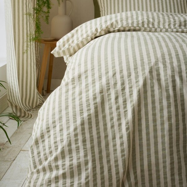 Set copripiumino e federa verde per letto singolo 135x200 cm Cotton Rich Woven Stripe – Pineapple Elephant