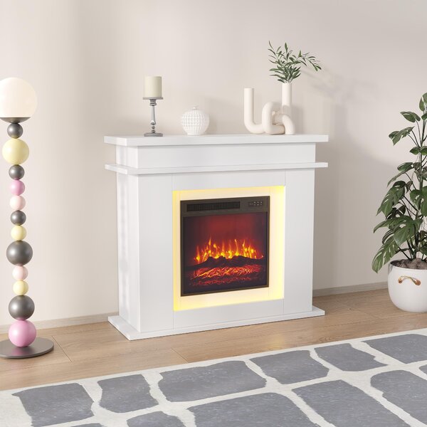 Caminetto elettrico Fortuna Lai - caminetto a libera installazione con riscaldamento da 1500 W, effetto fiamma 3D realistico, illuminazione ambientale, telecomando - bianco