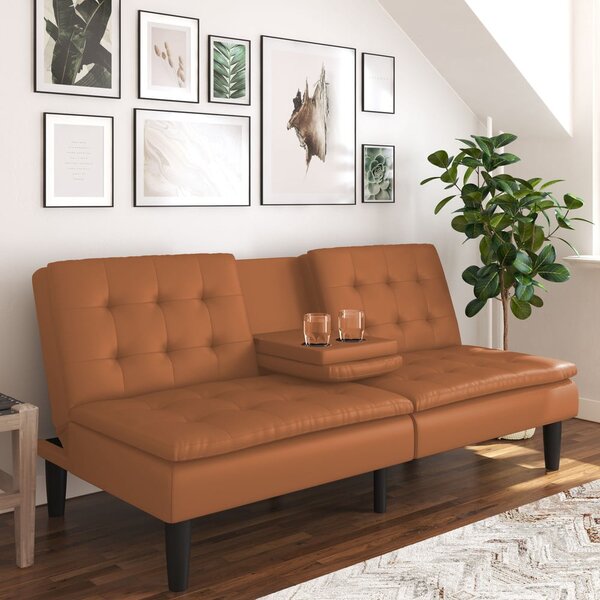 Divano letto in similpelle marrone cognac 191 cm Maine - Støraa
