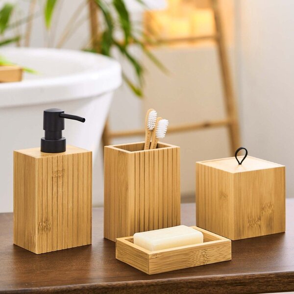 Dispenser per sapone di colore naturale in bambù Hanoi – douceur d'intérieur