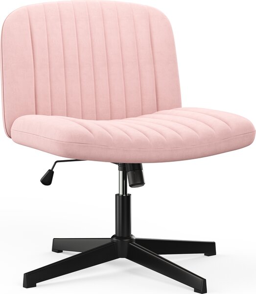 Sedia da ufficio senza braccioli - Sedia da scrivania con rivestimento in tessuto - Sedia da lettura con ampio cuscino per sedersi a gambe incrociate - Funzione dondolo - Altezza regolabile - Sedia girevole a 360° per la casa - Rosa