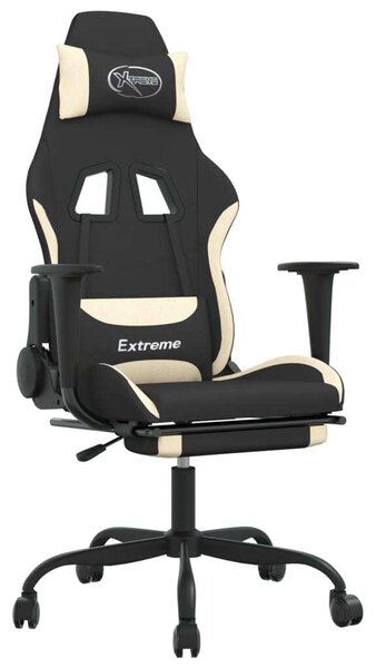 Sedia da gaming vidaXL con poggiapiedi, tessuto nero e crema