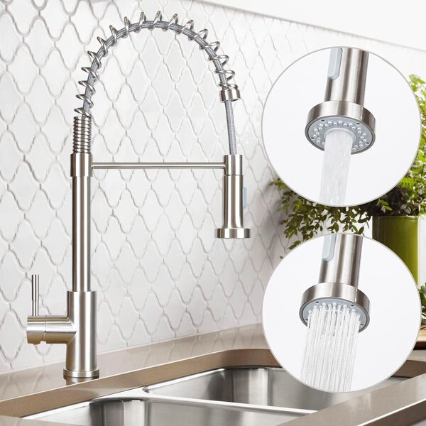 Rubinetto da cucina ZMH miscelatore ad alta pressione per cucina - rubinetto con doccia miscelatore estraibile in acciaio inox miscelatore girevole a 360° per lavello con molla a spirale - nichel spazzolato