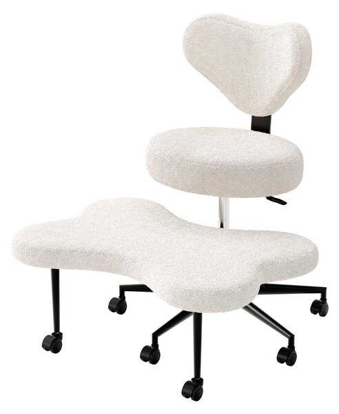 Sedia da ufficio ergonomica per la meditazione con supporto lombare, sedia ADHD, regolabile in altezza e dotata di rotelle per un home office flessibile, bianca