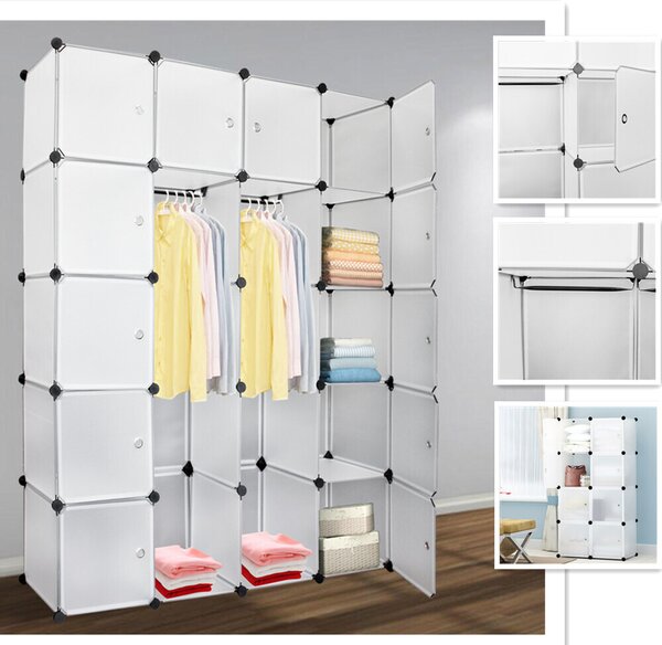 TolleTour armadio fai da te 20 scatole Con porta&2 appendiabiti Sistema di scaffalatura plug-in Bianco Armadi H.180cm non impressi