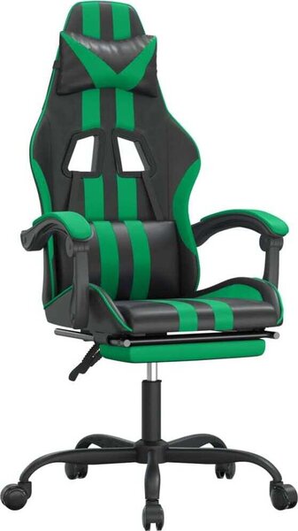 Sedia da Gaming con Poggiapiedi Nero e Verde in Pelle finta