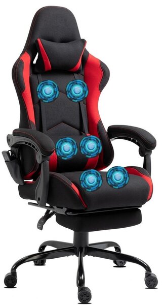 Delman sedia da gioco sedia da corsa sedia da ufficio sedia da computer funzione massaggio con 6 punti di vibrazione sedia executive tessuto traspirante poggiapiedi ergonomico 0036 rosso