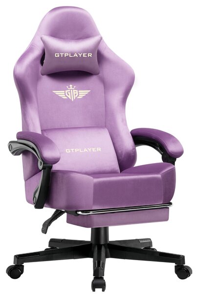 GTPLAYER sedia da gioco Poltrona da gioco ergonomica Sedia da scrivania Sedia da ufficio con superficie in tessuto Cuscino di seduta a molla, braccioli di collegamento, con poggiapiedi