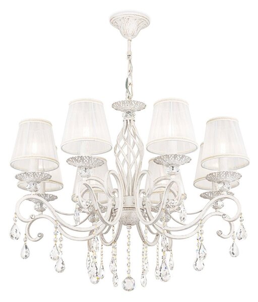 Lampadario Shabby Chic Grace Metallo Bianco 8 Luci Diffusori Bianchi