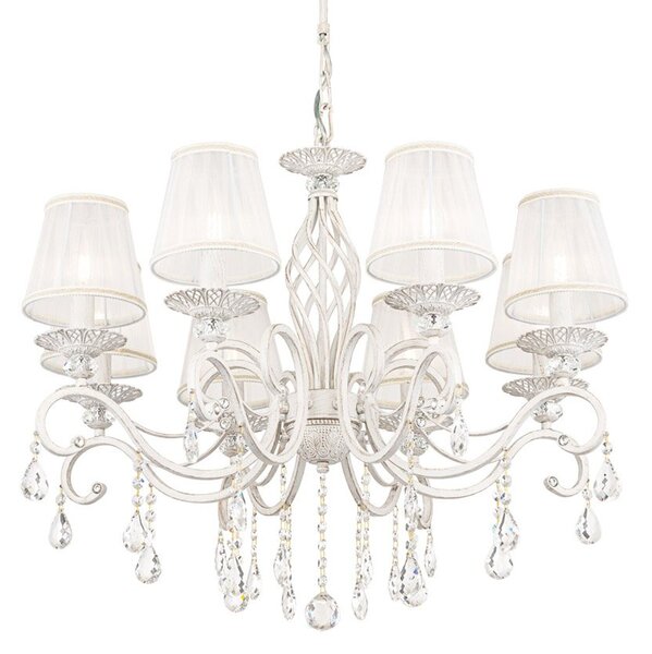 Lampadario Shabby Chic Grace Metallo Bianco 8 Luci Diffusori Bianchi