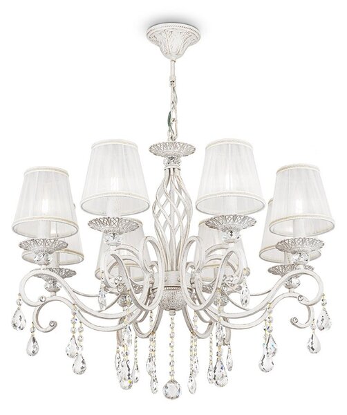 Lampadario Shabby Chic Grace Metallo Bianco 8 Luci Diffusori Bianchi