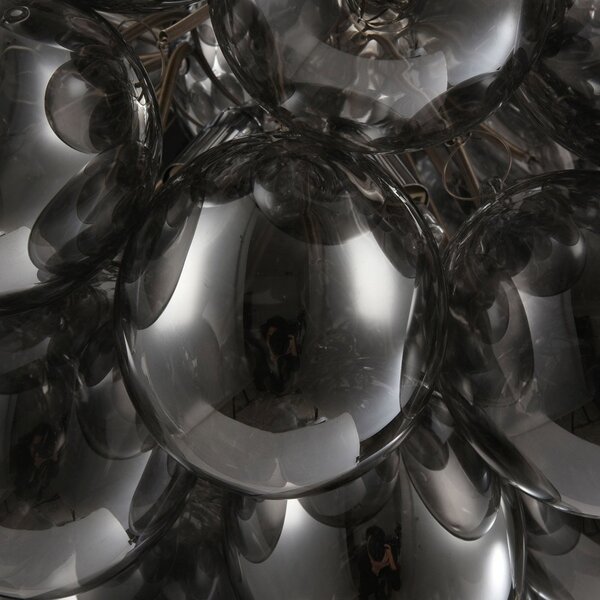 Lampadario Contemporaneo Balbo Metallo Nichel 8 Luci Diffusori Fume