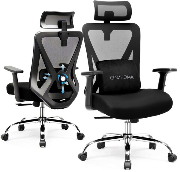 Sedia da ufficio COMHOMA sedia da scrivania ergonomica poltrona da dirigente con braccioli 3D, supporto lombare regolabile e poggiatesta, 150 kg, nero