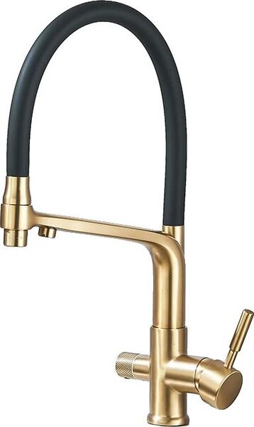 Rubinetto da cucina, orientabile a 360°, doppia maniglia, oro spazzolato