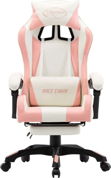 Sedia da Gaming con Poggiapiedi Rosa e Bianca in Pelle finta