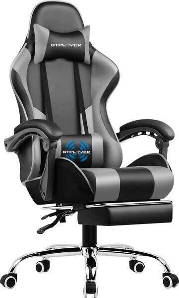 GTPLAYER Sedia da ufficio Sedia da gioco Poltrona da gioco massaggiante Sedia da gioco ergonomica con poggiapiedi, poggiatesta cuscino lombare massaggiante, sedia da gioco imbottita, sedia girevole
