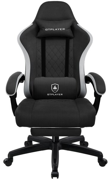 LUCKRACER Sedia da gioco con poggiapiedi Sedia da ufficio ergonomica con cuscino lombare regolabile, sedia da gioco con poggiatesta, regolabile in altezza, nero