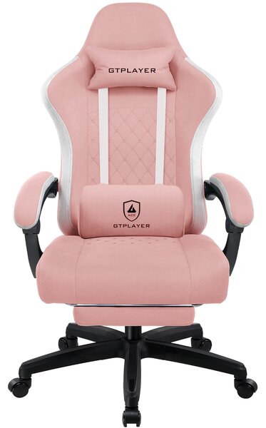 LUCKRACER Sedia da gioco con poggiapiedi Sedia da ufficio ergonomica con cuscino lombare regolabile, sedia da gioco con poggiatesta, regolabile in altezza Rosa