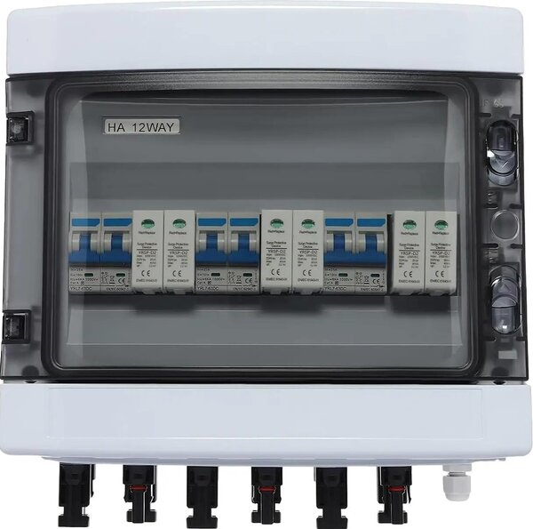 Scatola combinatore solare - Protezione da sovratensione e fulmini - Grado di protezione IP65 (resistente all'acqua) - Grado di protezione IK10 (resistente agli urti) - 25A in corrente continua (DC) - Montaggio a parete - Per impianti fotovoltaici