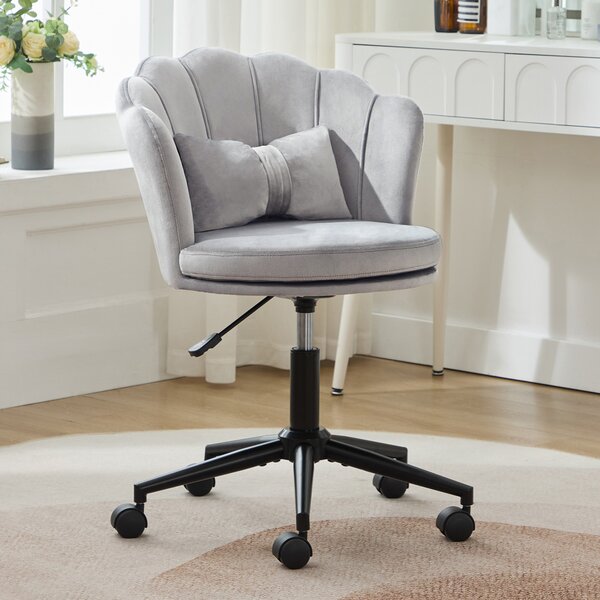 Sedia da ufficio ergonomica Flieks, sedia da trucco girevole, sedia da trucco senza braccioli, sedia da scrivania con schienale a petali, grigio
